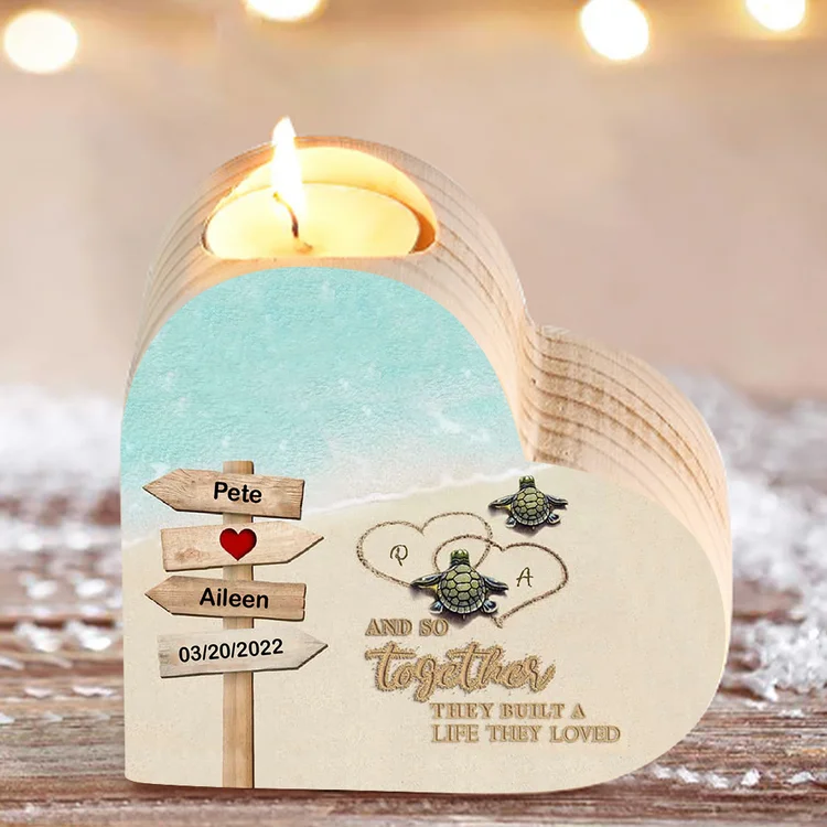 Personalised Couple Heart Candle Holder Engrave Name Turtle Wooden Candlesticks Valentines Gift-Jessemade AU