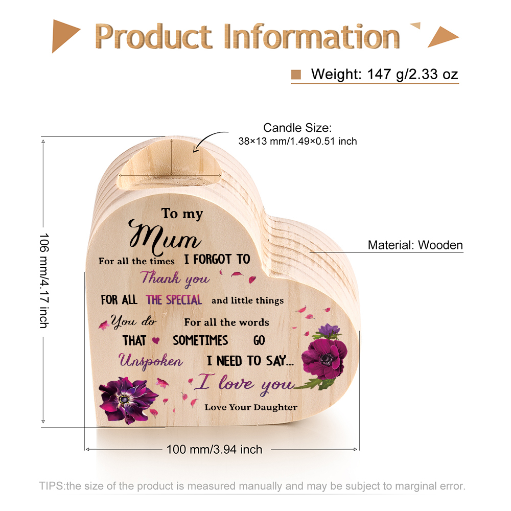 To My Mum Wooden Heart Candle Holder "I need to say I love you"-Jessemade AU