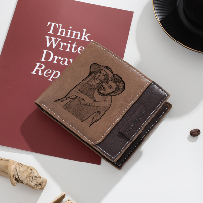 Brown Personalised Leather Wallet Engraved Photo Short Purse Folding Wallet Gifts For Men-Jessemade AU