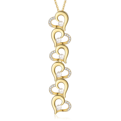 6 Names - Personalised Heart Shape Pendant Necklace Women's Customised Name Necklace Pearl Necklace Birthday Gift for Mother-Jessemade AU