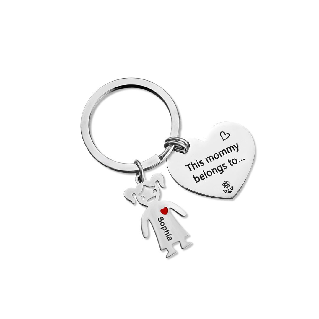 Personalised Heart Keychain With Engraved 1 Kid's Names Charm "This Mummy Belongs to" For Her Mother's Day Gifts for Mum -Jessemade AU