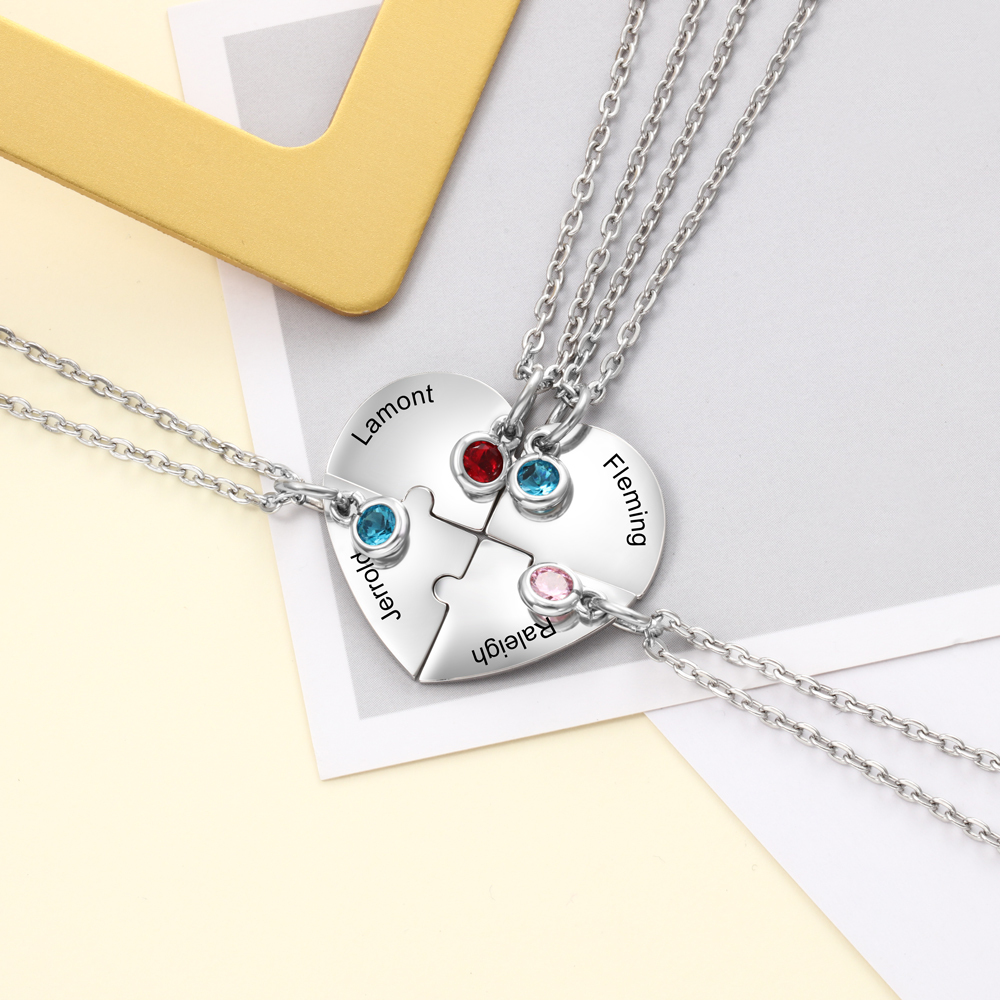 Personalised Puzzle Necklace With Birthstone Custom 4 Names Gifts For Mom BBF Friendship Style-Jessemade AU