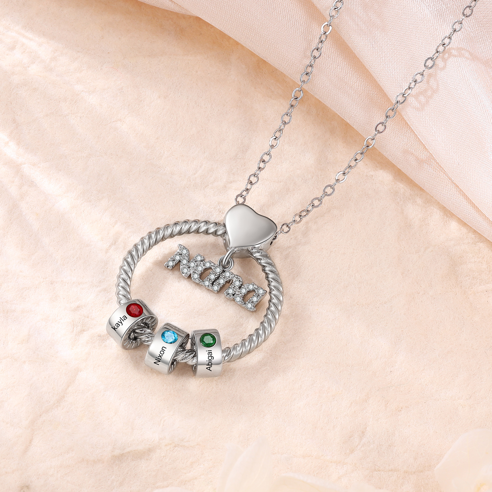 3 Names - Personalised Nana Necklace Custom Names & Birthstones Circle Pendant Necklace Gift for Grandma Nana-Jessemade AU