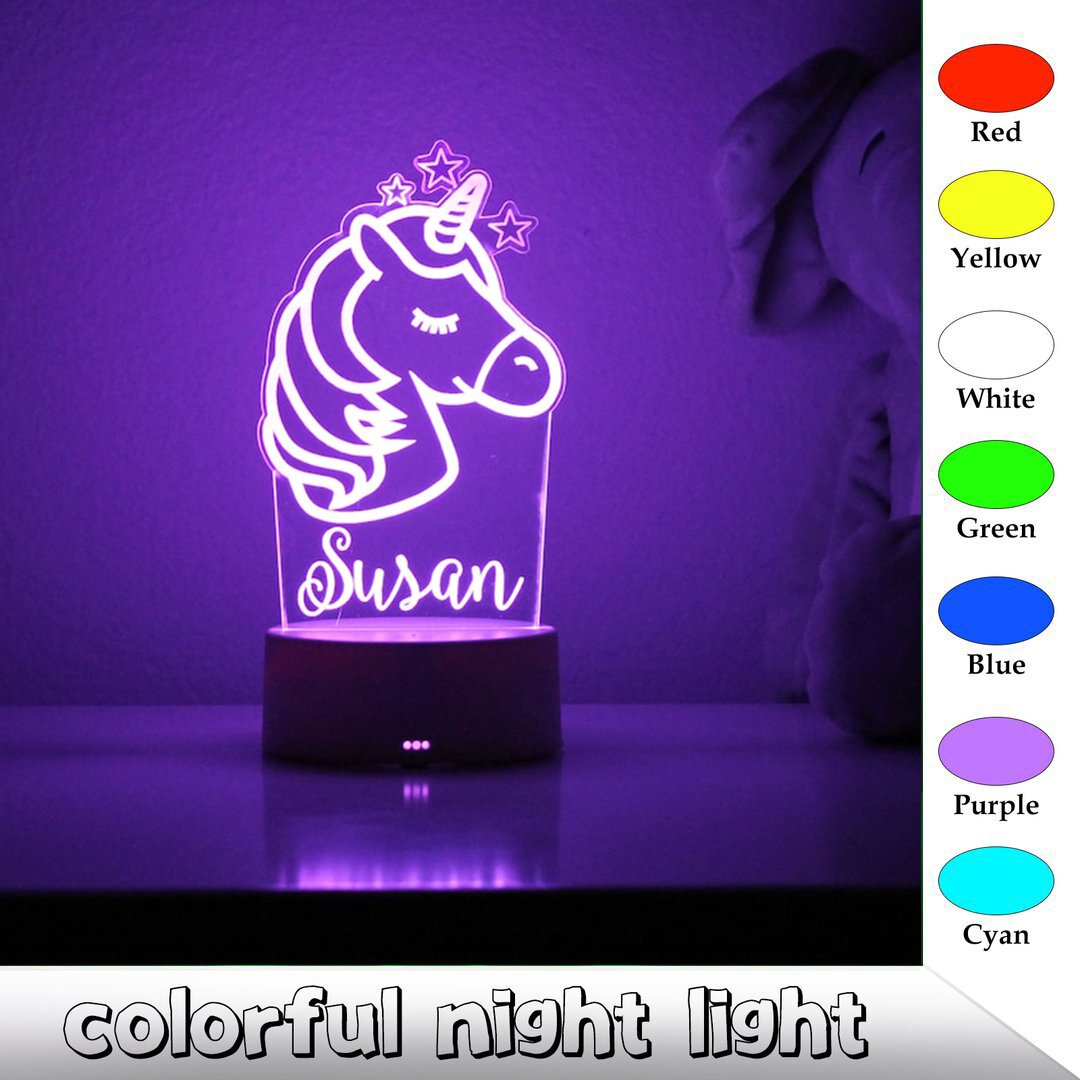 Personalised Unicorn Night Light Custom Name 7 Colours LED Lamp for Kid-Jessemade AU