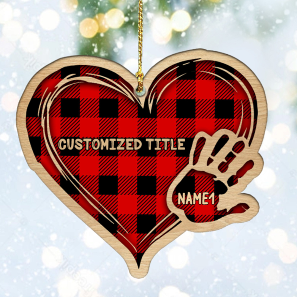 Grandma Mom Heart Hand Print Wood Ornament Custom 1 Name for Family-Jessemade AU