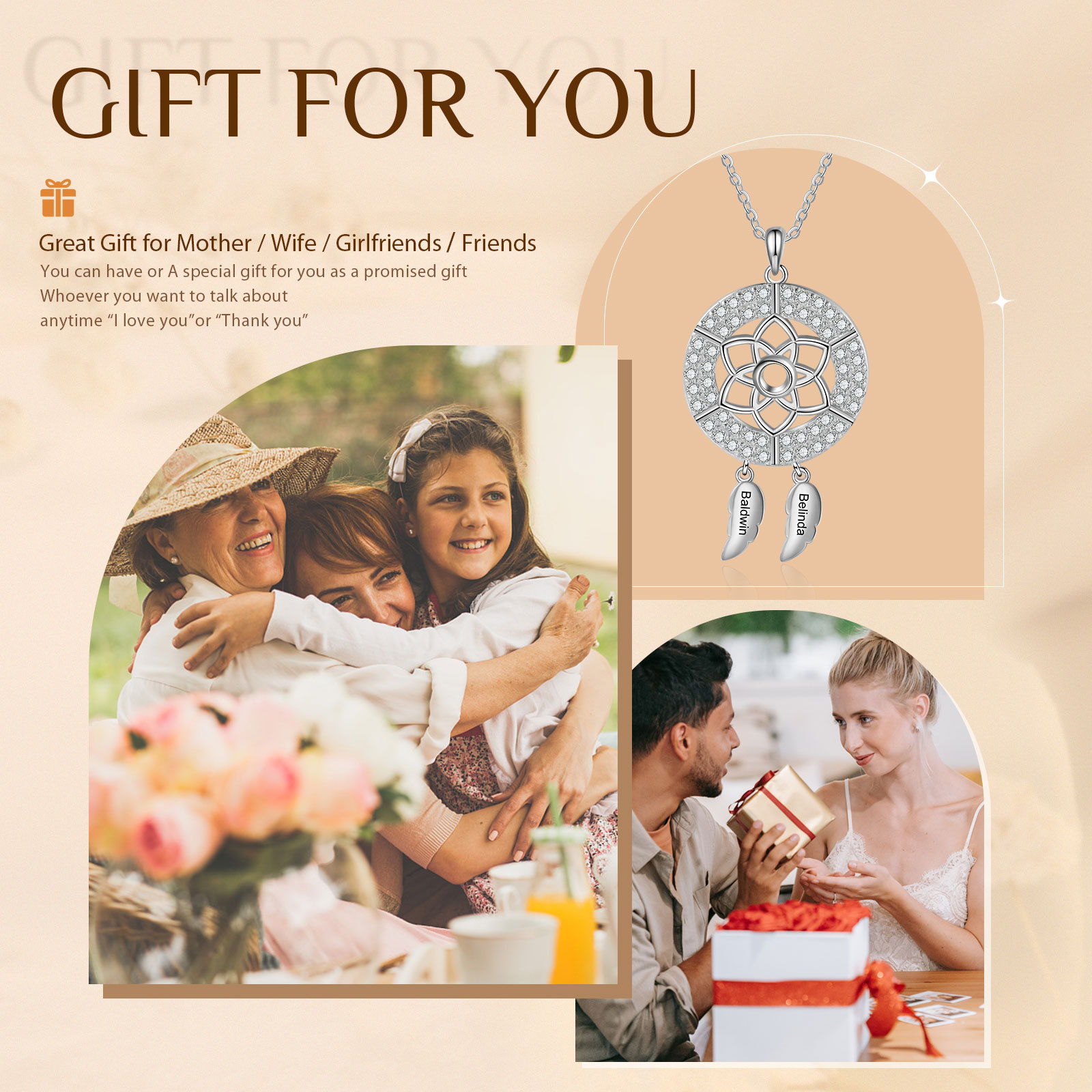 Personalised Dream Catcher Necklace Custom 2 Names Necklace Gifts For Her-Jessemade AU