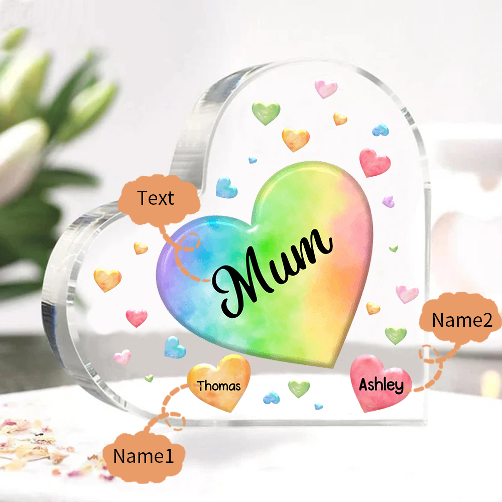 2 Names - Personalised Acrylic Heart Keepsake Custom Text Colourful Hearts Ornament Gift for Mother/Grandma-Jessemade AU
