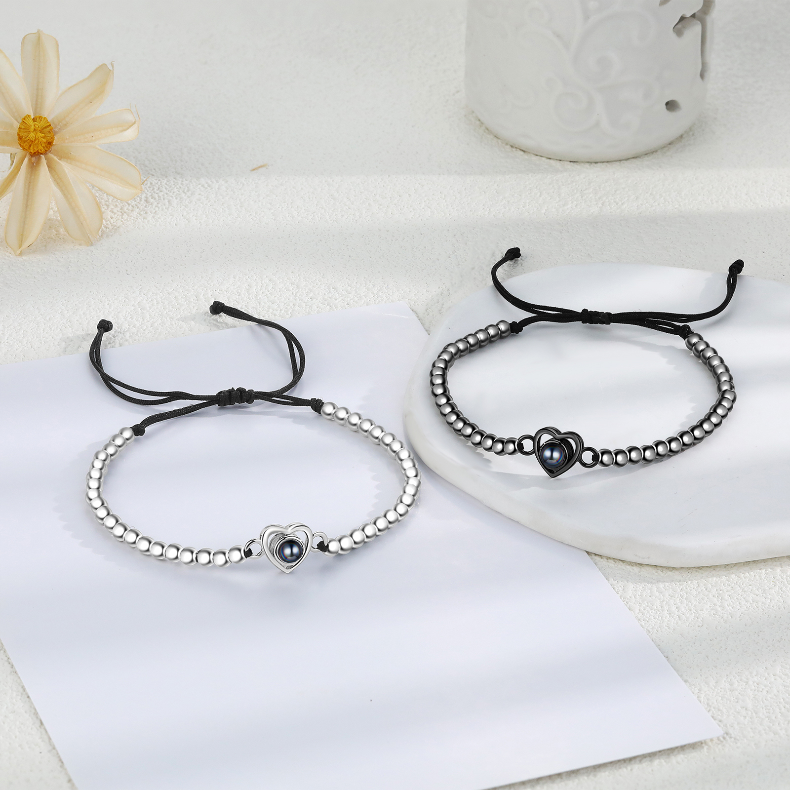 2 PCS Personalised Couple Projection Bracelet Customised 1 Photo Adjustable Bracelet Special Gift For Her/Him-Jessemade AU