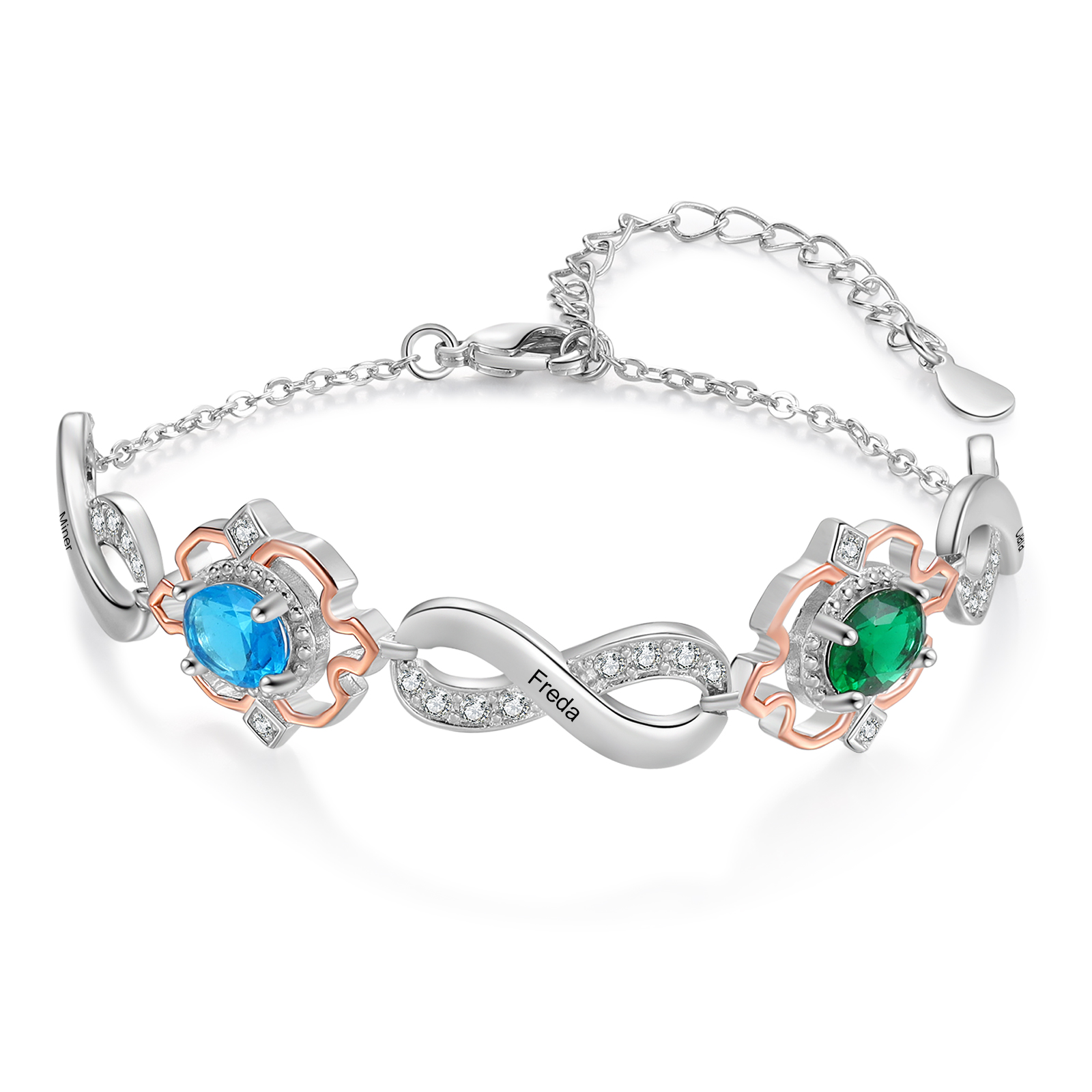 Infinity Bracelet Personalised 2 Birthstones Engraved 3 Names Women's Bracelets Birthday Gift for Her-Jessemade AU
