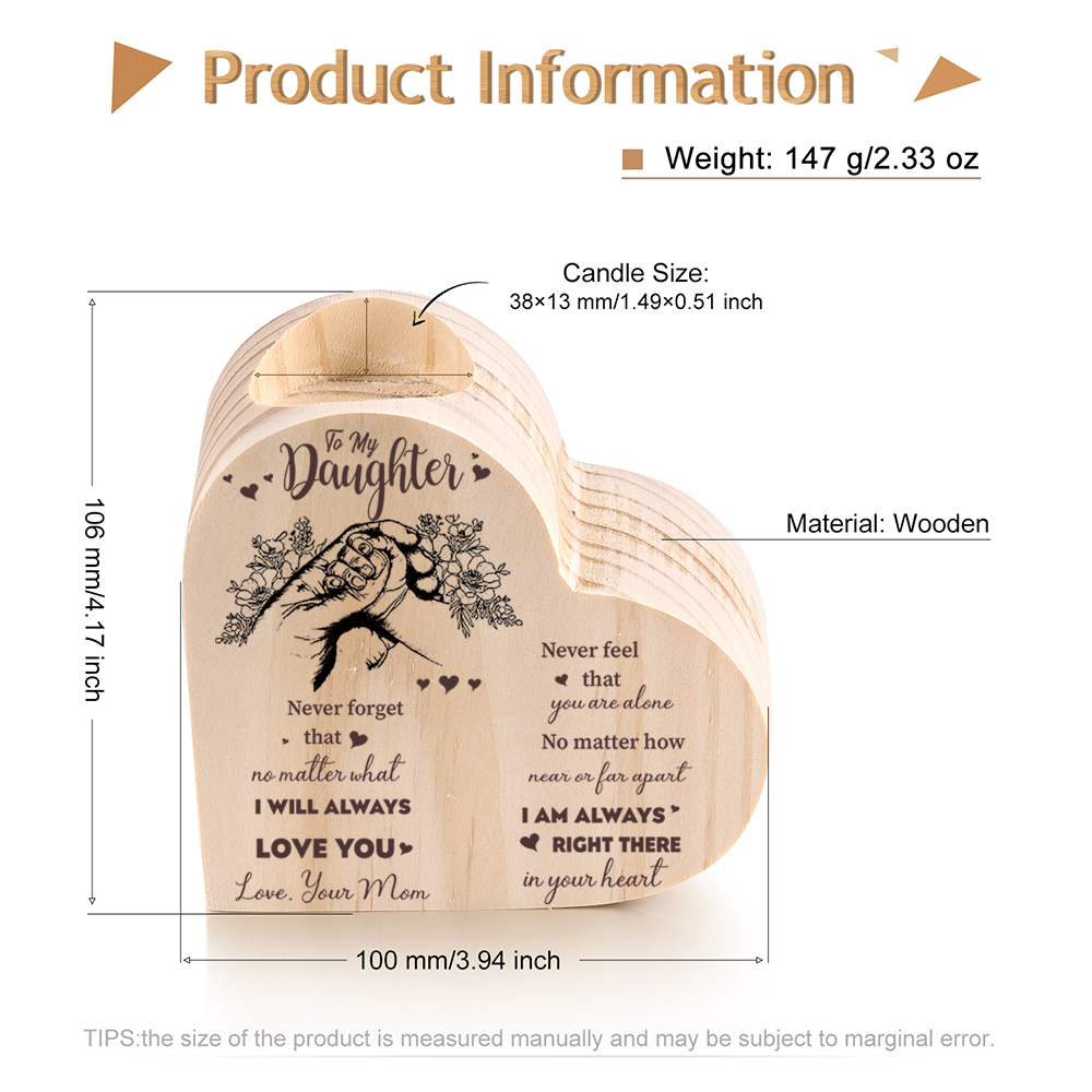 To My Daughter Wooden Heart Candle Holder "I'll always be with you"-Jessemade AU