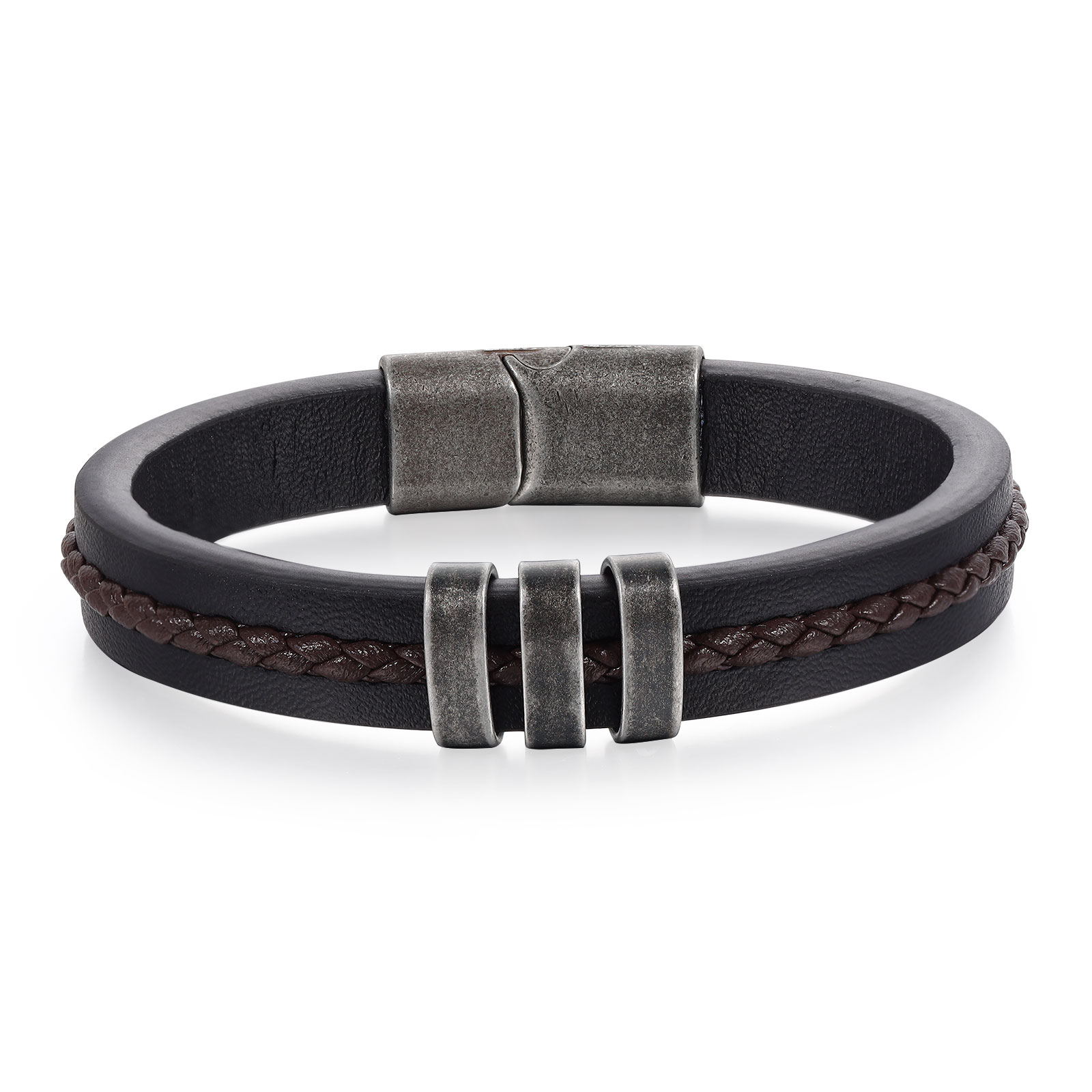 3 Names - Personalised Men's Leather Bracelet Custom Text Beaded Bracelets Vintage Gift for Him