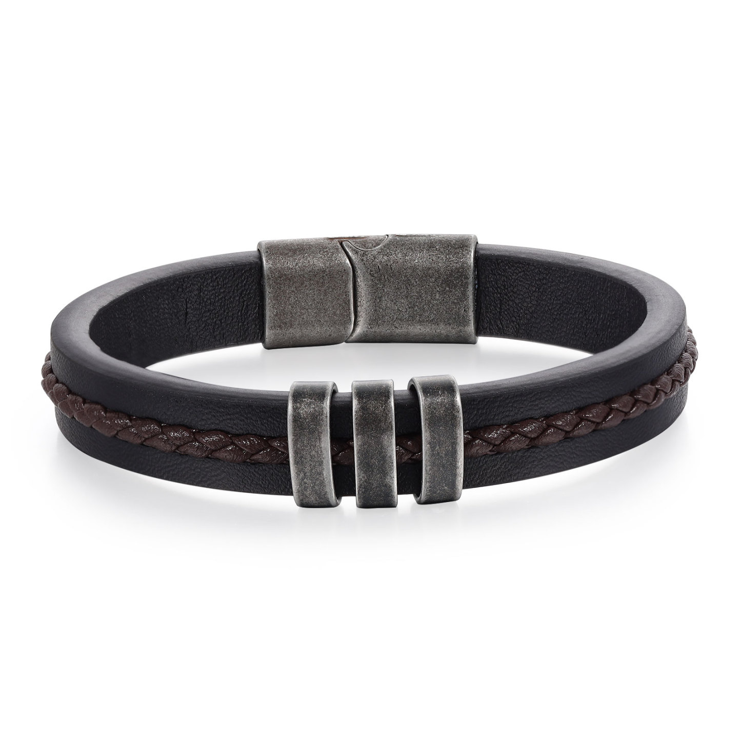 3 Names - Personalised Men's Leather Bracelet Custom Text Beaded Bracelets Vintage Gift for Him