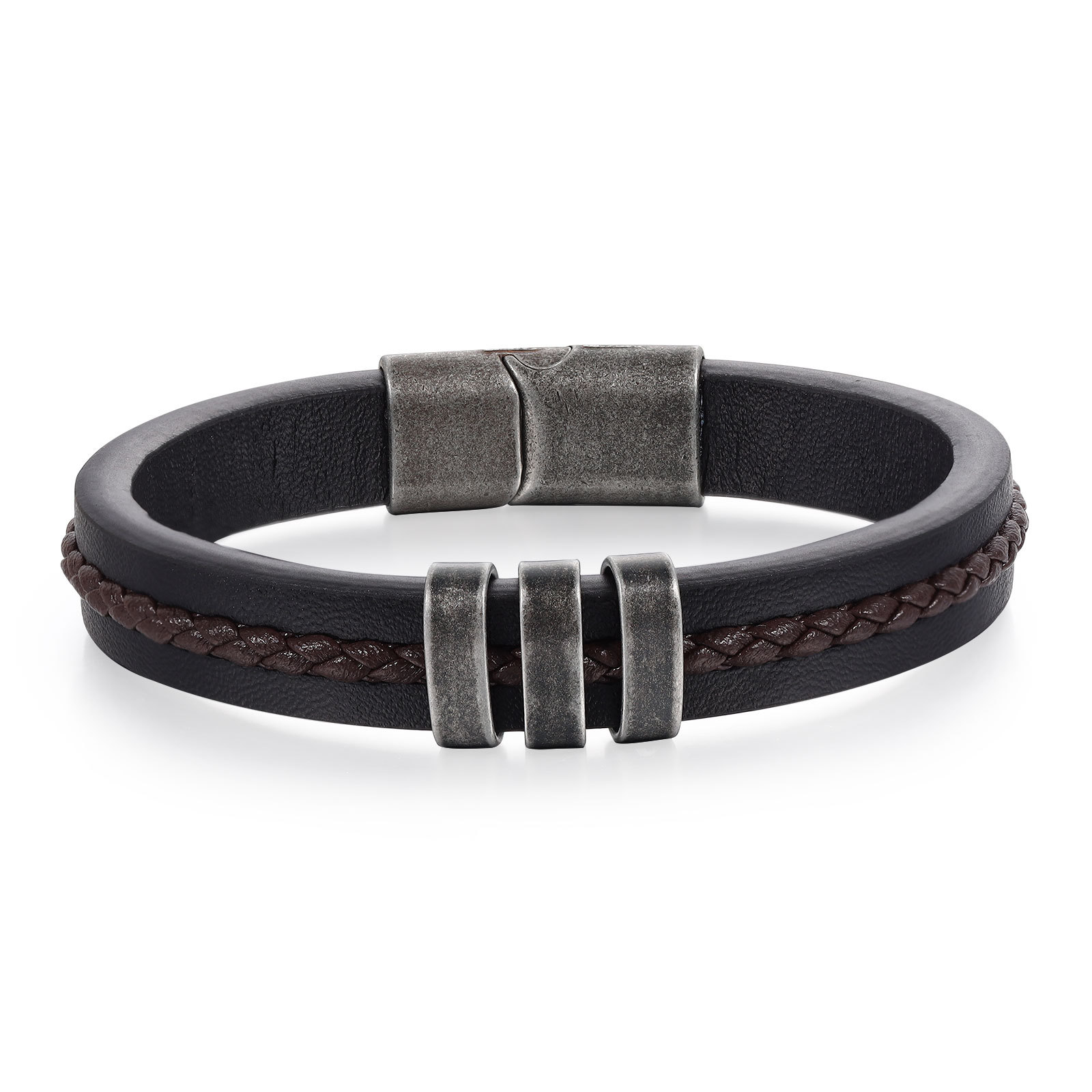 3 Names - Personalised Men's Leather Bracelet Custom Text Beaded Bracelets Vintage Gift for Him
