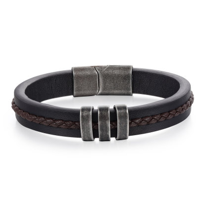 3 Names - Personalised Men's Leather Bracelet Custom Text Beaded Bracelets Vintage Gift for Him