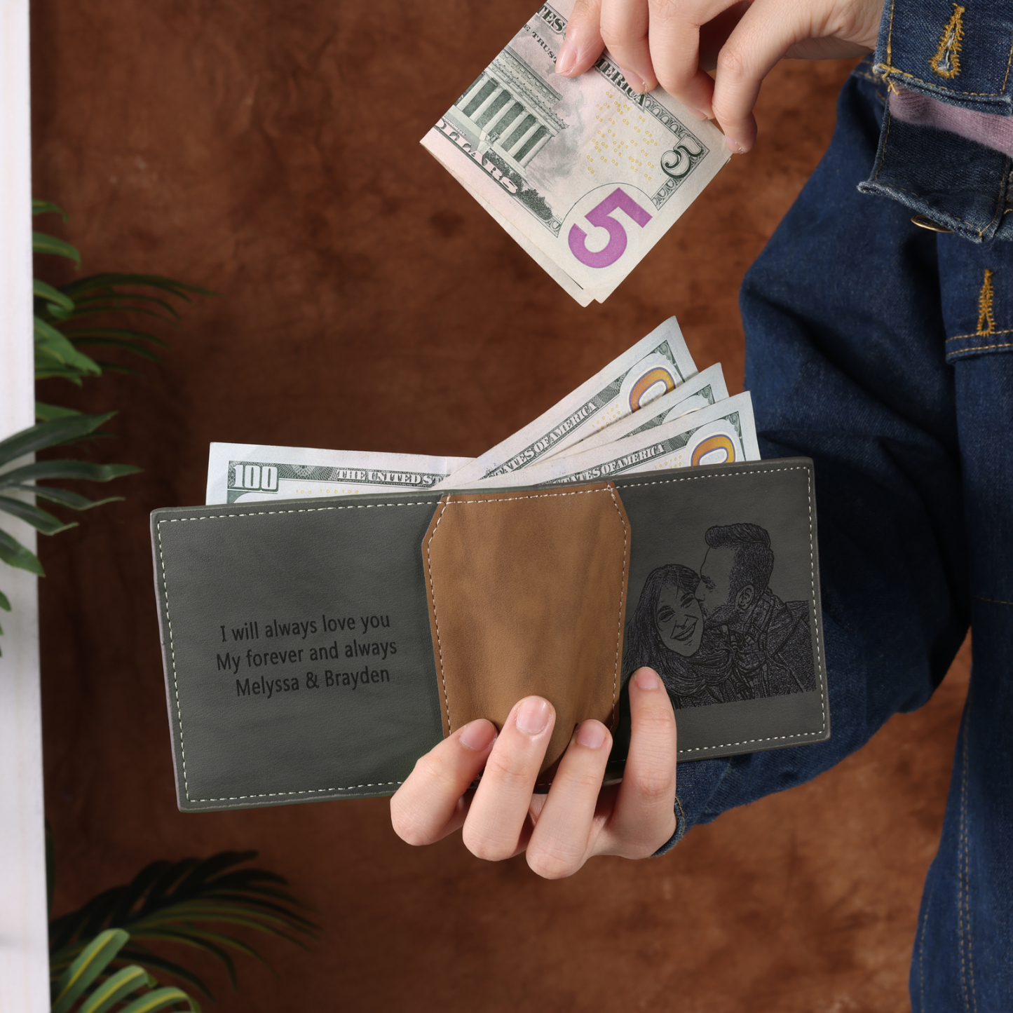 Personalised Monogram Gray Wallet Custom Photo & Name & Letter Wallet Gift for Men