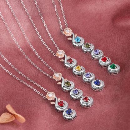 Custom Family Necklace Rose Pendant with 3 Birthstones Engraving 3 Names Gifts for Her-Jessemade AU