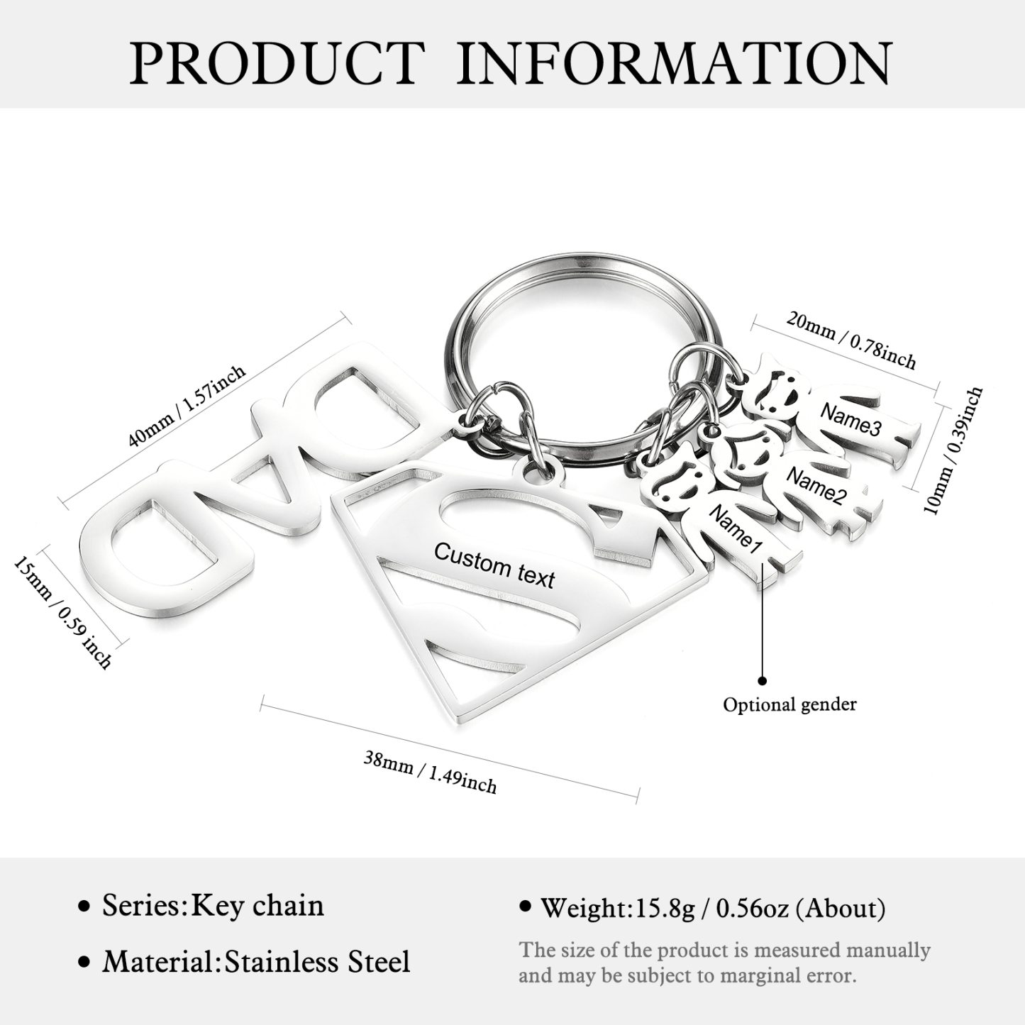 Personalised 3 Kid Charm Keychain with Superman Sign Keyring for Dad-Jessemade AU