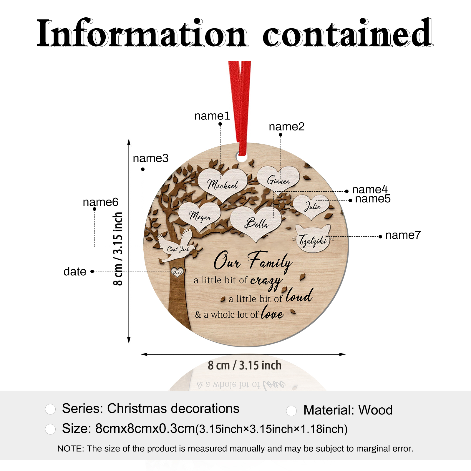 7 Names - Personalised Christmas Tree Ornaments Tree of Life Pendant with Name Wooden Gifts for Family and Friends-Jessemade AU