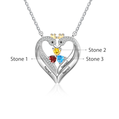 Personalised Heart Swan Necklace With 3 Birthstones Engraved Names Necklace Gifts For Her-Jessemade AU