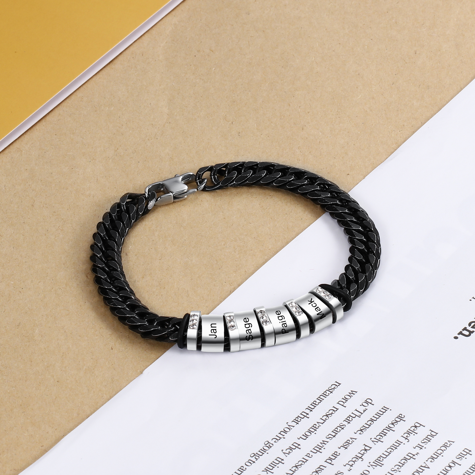 Personalised Cuban Chain Bracelet Customised Name Bracelet with 4 Beads-Jessemade AU