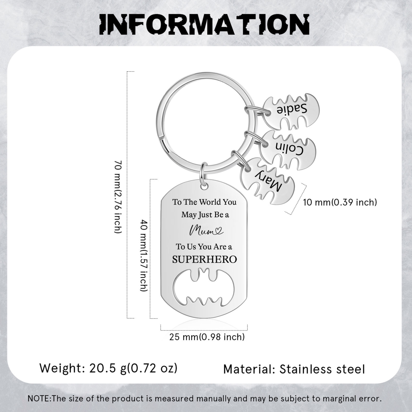 You Are A Superhero Keychain Personalised 3 Names Bat Keychain Engraved Gift for Dad/Grandpa/Grandad/Mom/Mum-Jessemade AU