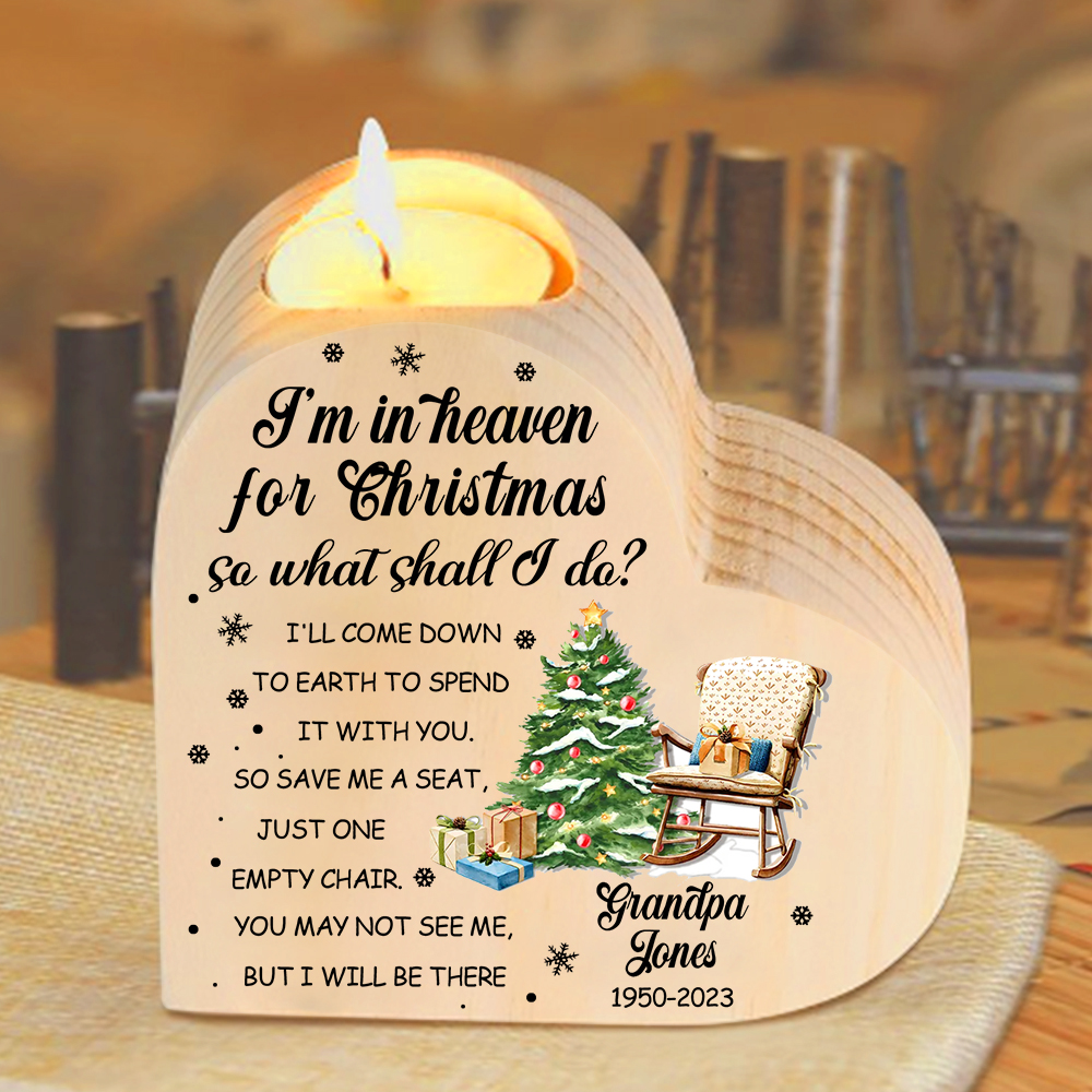 Personalised Wooden Candle Holder Heart-shaped Memorial Candlesticks Custom Name & Text Chair Candle Holder - I'm In Heaven For Christmas-Jessemade AU