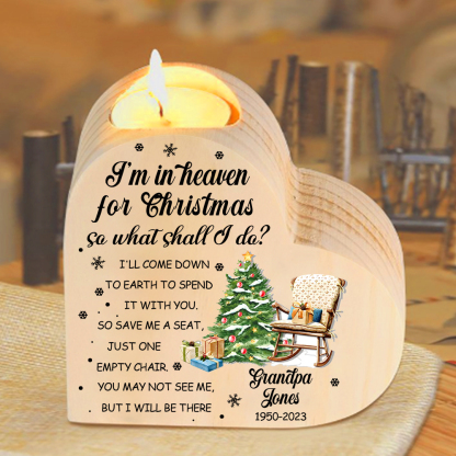 Personalised Wooden Candle Holder Heart-shaped Memorial Candlesticks Custom Name & Text Chair Candle Holder - I'm In Heaven For Christmas-Jessemade AU