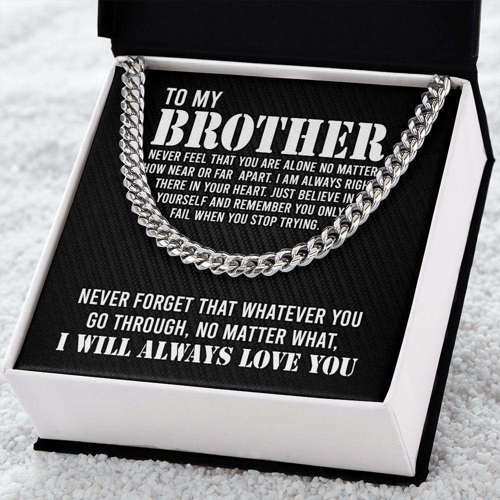To My Brother Cuban Link Chain Necklace Stainless Steel Necklace Gift Set "I Will Always Love You" Gift for Brother-Jessemade AU