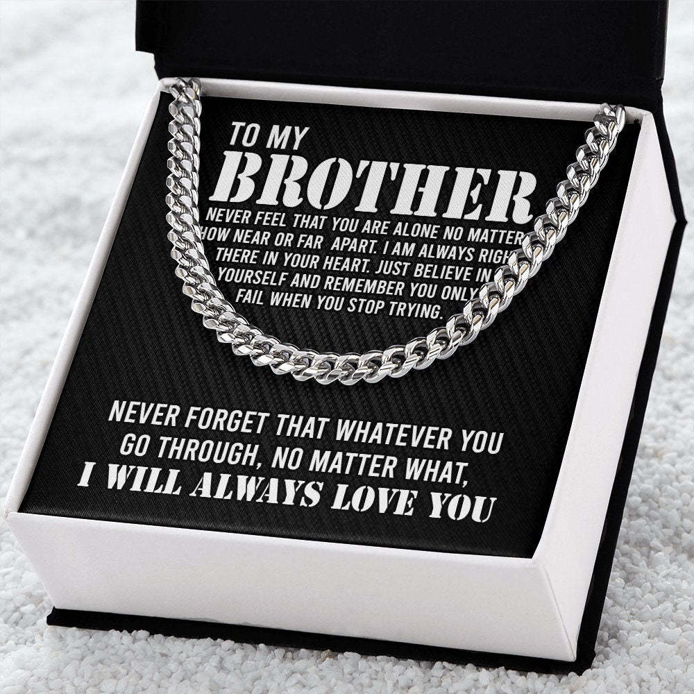 To My Brother Cuban Link Chain Necklace Stainless Steel Necklace Gift Set "I Will Always Love You" Gift for Brother-Jessemade AU