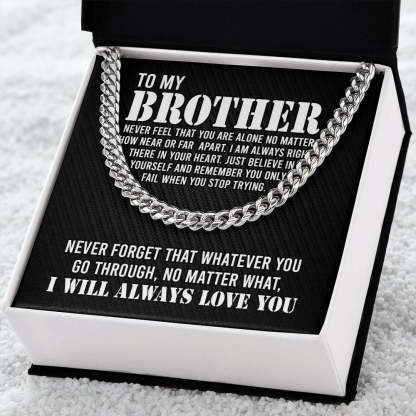 To My Brother Cuban Link Chain Necklace Stainless Steel Necklace Gift Set "I Will Always Love You" Gift for Brother-Jessemade AU