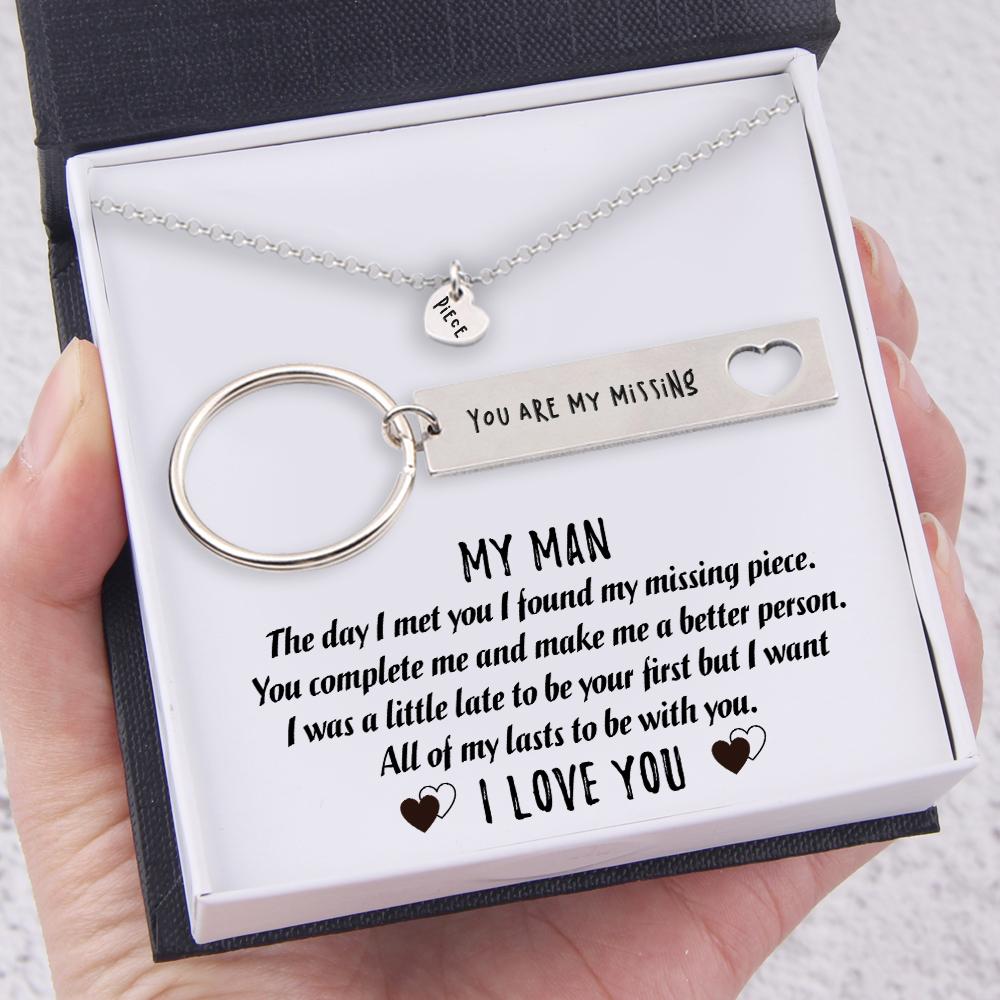 You Are My Missing Piece, Heart Necklace & Keychain Gift Set Gifts For Husband-Jessemade AU