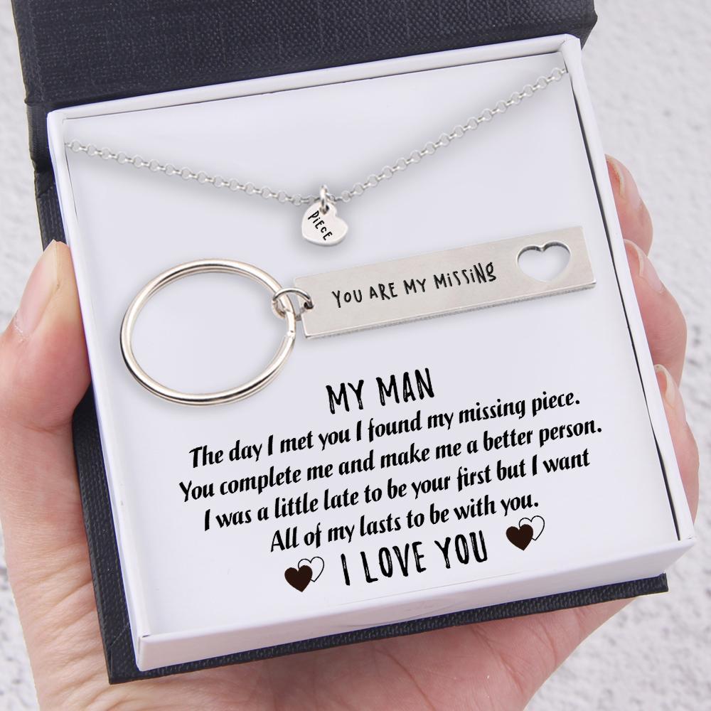 You Are My Missing Piece, Heart Necklace & Keychain Gift Set Gifts For Husband-Jessemade AU