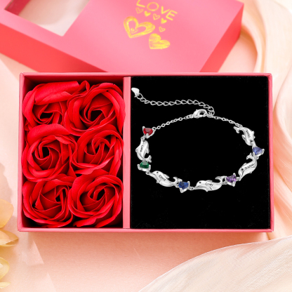 Dolphin Bracelet Personalised 5 Birthstones & 5 Names Women Bracelet-Jessemade AU
