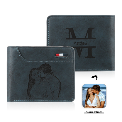 Personalised Monogram Wallet Custom Photo & Name & Letter Men's Leather Wallet Father's Day Gifts for Him