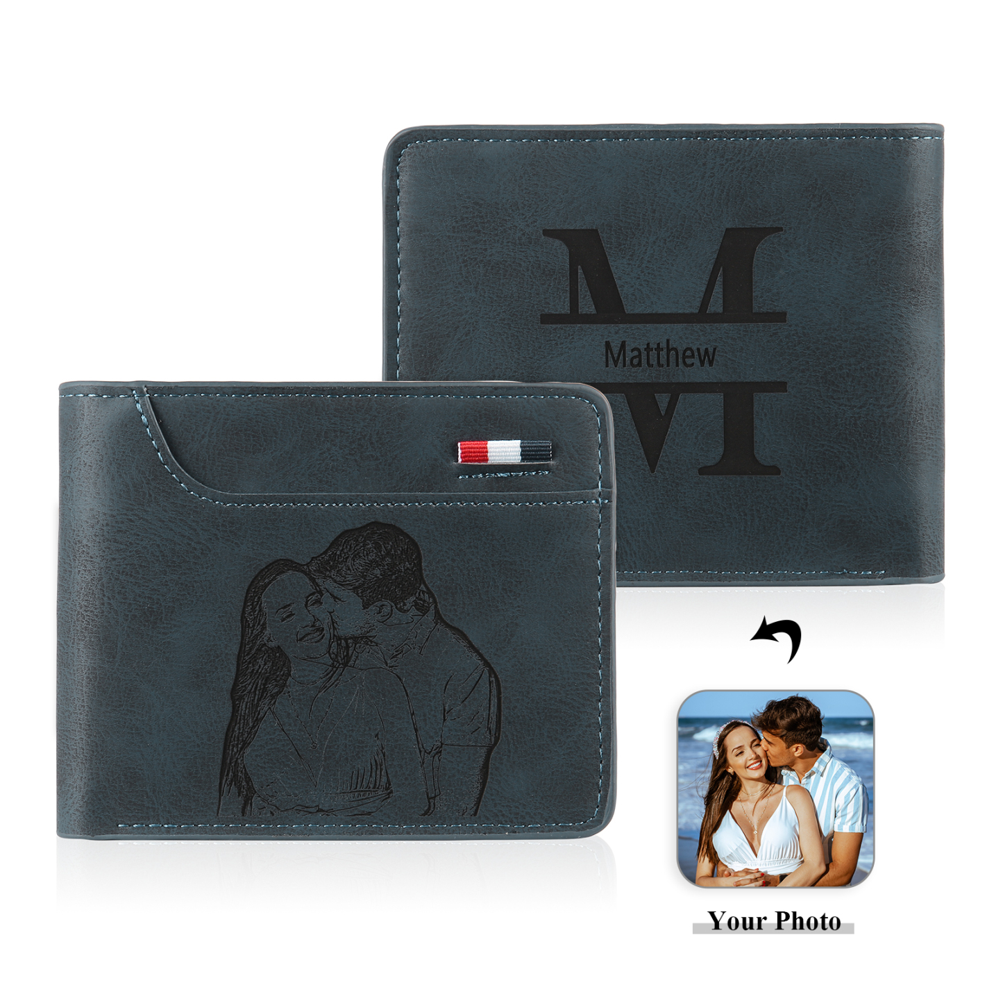 Personalised Monogram Leather Wallet Custom Photo & Name & Letter Wallet Father's Day Gift for Men-Jessemade AU