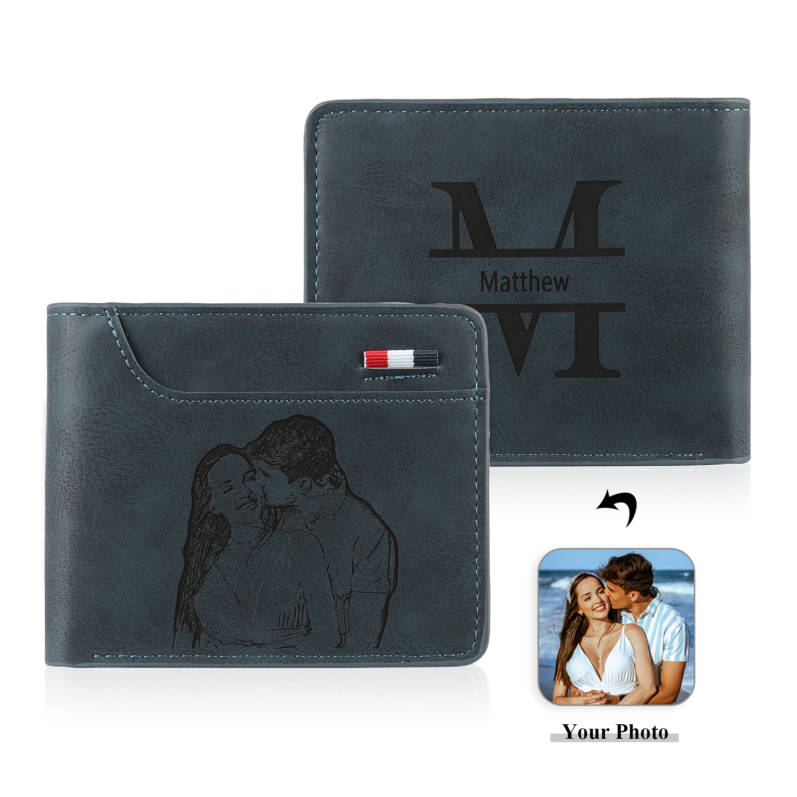 Personalised Monogram Leather Wallet Custom Photo & Name & Letter Wallet Father's Day Gift for Men-Jessemade AU