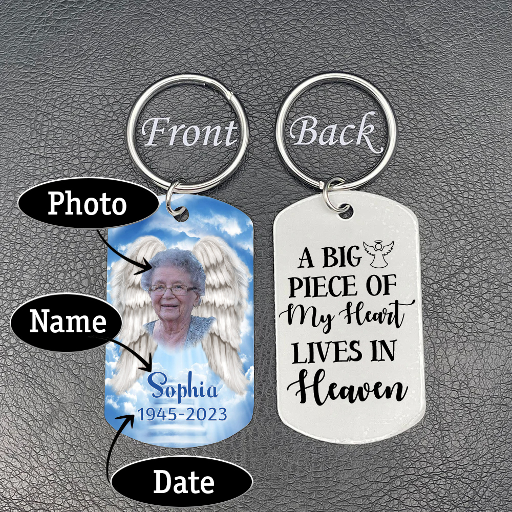 Personalised Photo Keychain Memorial Gift "A Big Piece of My Heart Lives in Heaven"-Jessemade AU