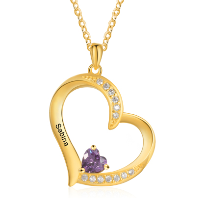 1 Name - Personalised Heart Pendant Necklace Customised Names & Birthstones Necklace Birthday Gift for Her-Jessemade AU