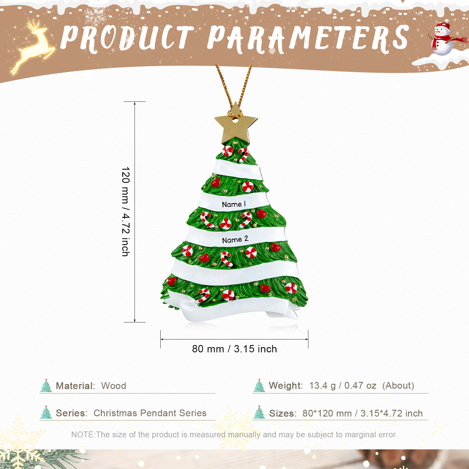 2 Names - Personalised Christmas Tree Ornament Customised Name Wooden Hanging Ornaments Christmas Gift for Family-Jessemade AU