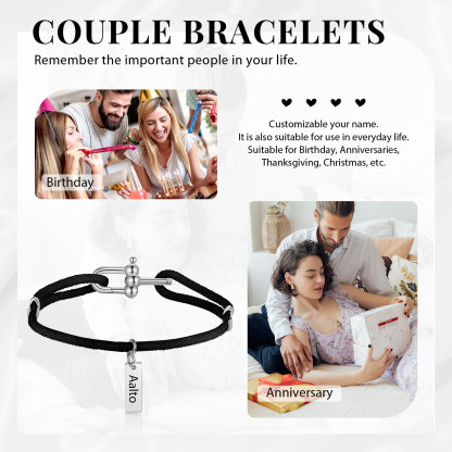 Custom 1 Name Bracelet Adjustable Bracelet Black/White Bracelet Personalised Gift for Him/Her-Jessemade AU