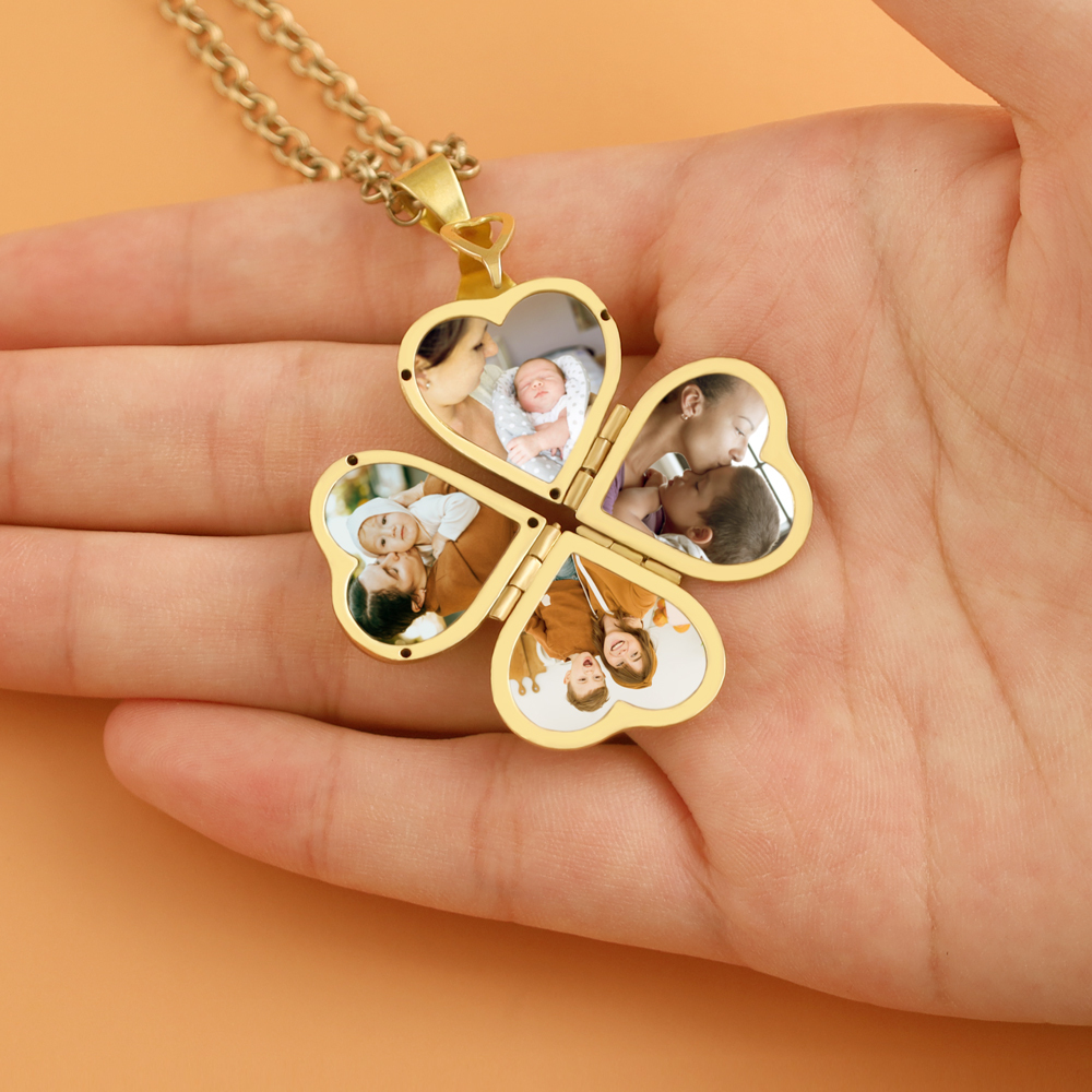 Personalised 4 Hearts Photo Locket Necklace Folding Vintage Locket Necklace Gifts for Her-Jessemade AU