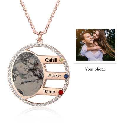 Personalised Photo Necklace Custom 3 Names Birthstone Necklace for Women-Jessemade AU