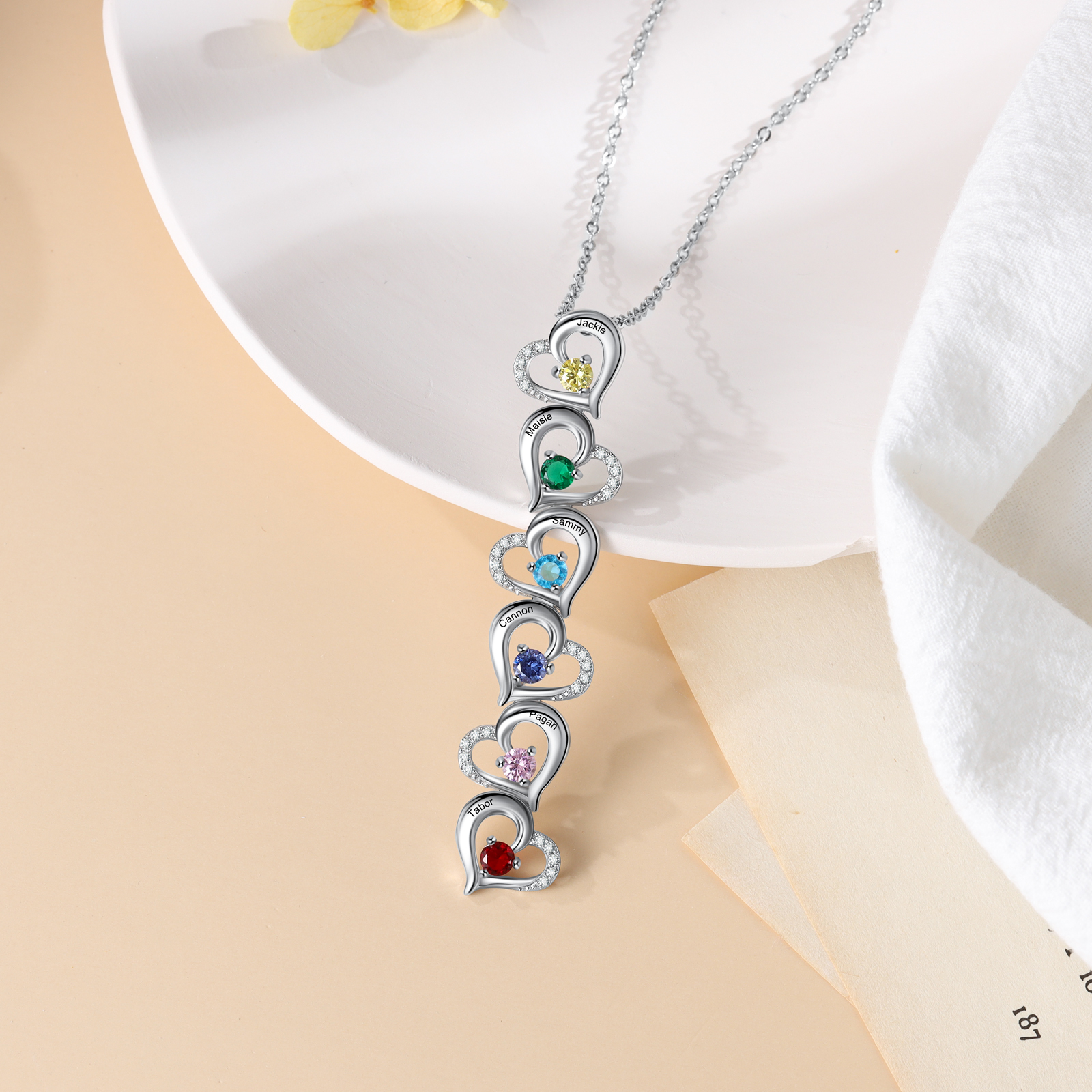 Personalised Heart Family Name Necklace Custom 6 Birthtones Necklace-Jessemade AU