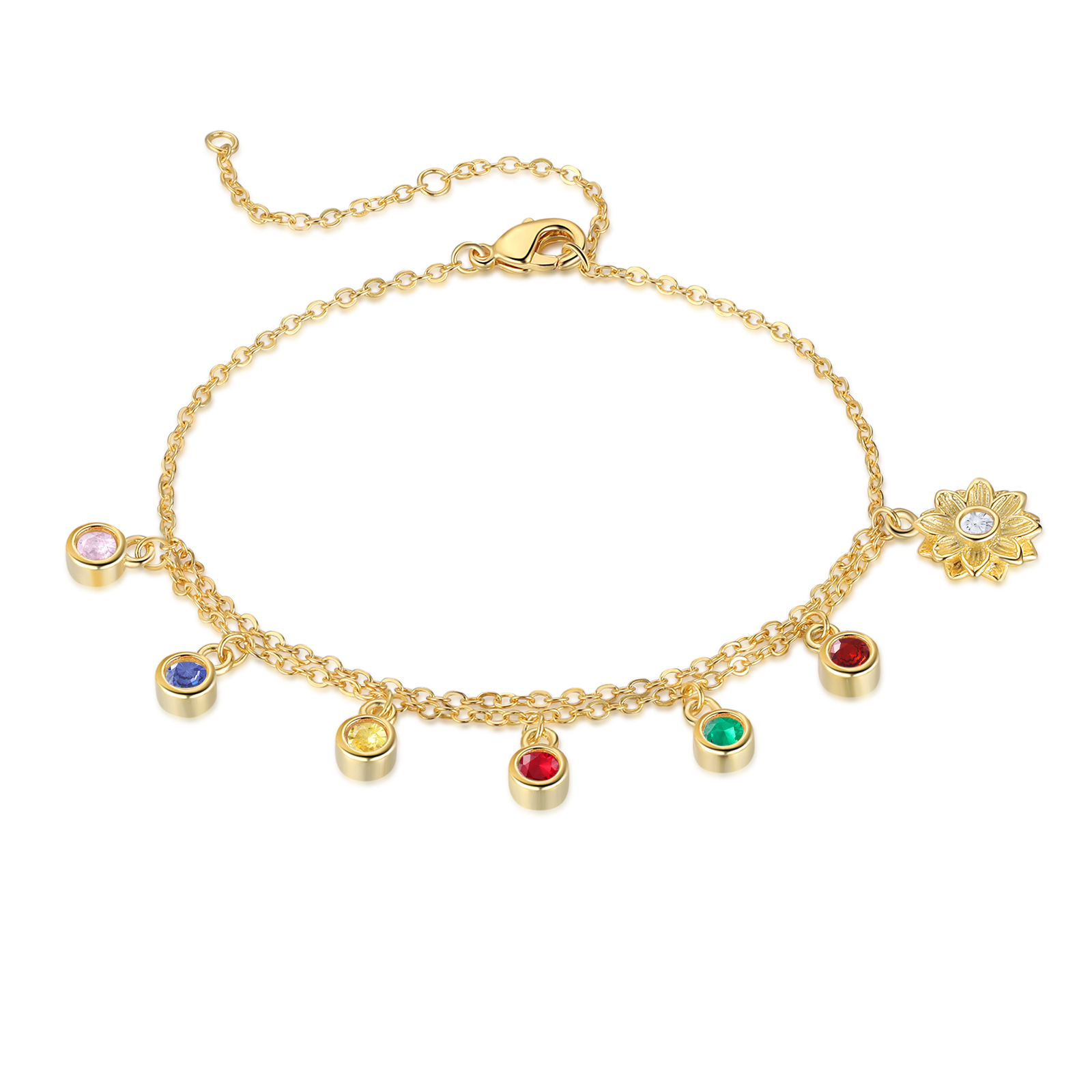 Personalised Women's Bracelet Custom 6 Birthstones Bracelet Gold Adjustable Bracelet Mother's Day Gift for Her-Jessemade AU