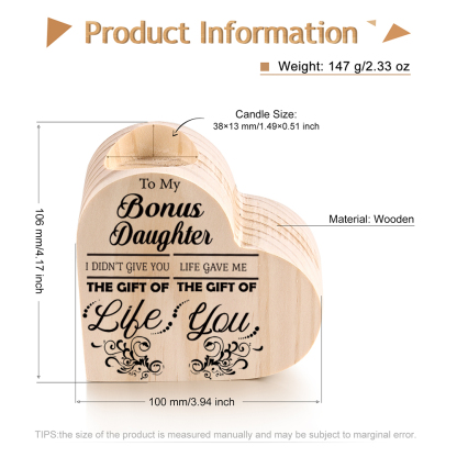 To My Bonus Daughter Wooden Heart Candle Holder "Life Gave Me The Gift of You"-Jessemade AU