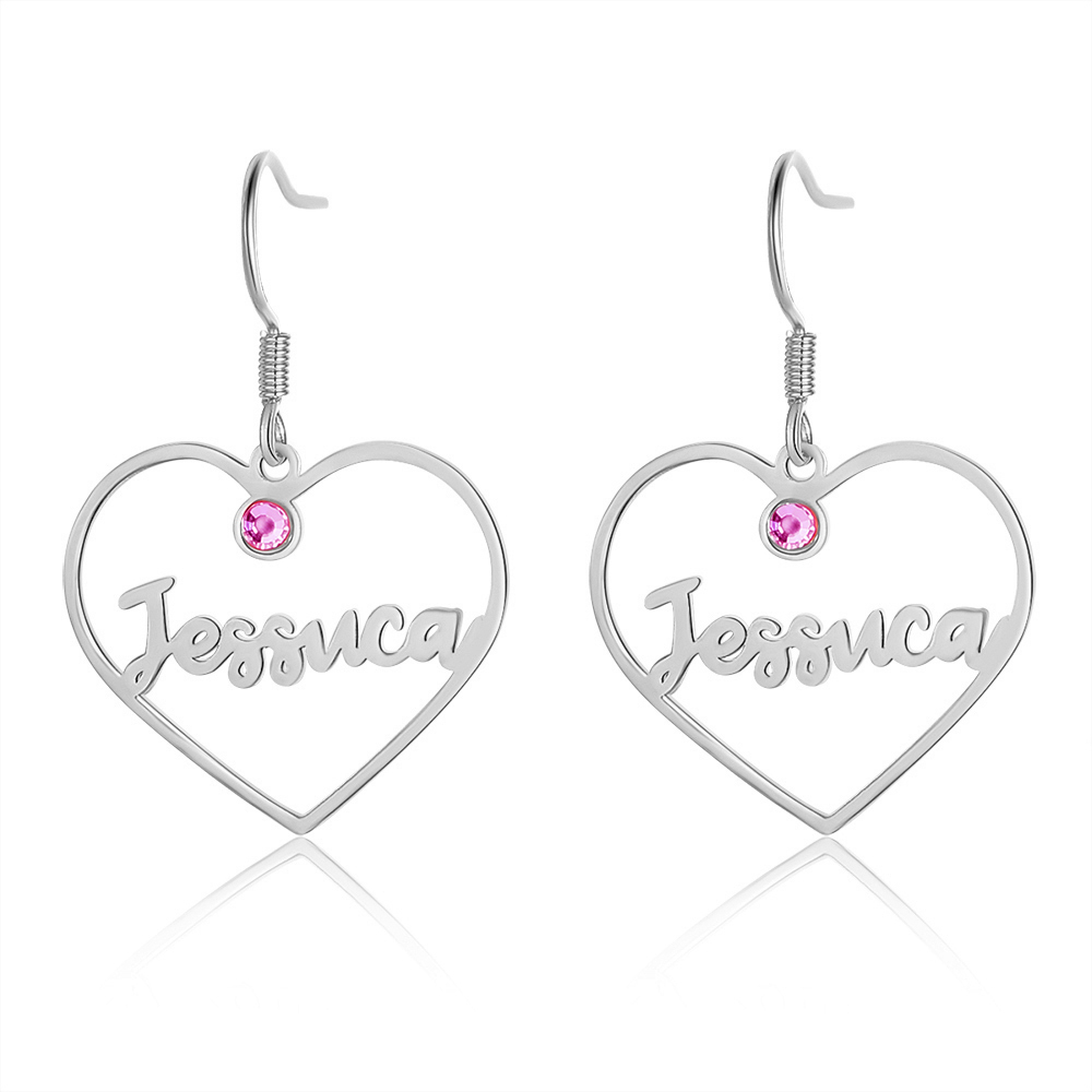 Personalised Big Heart Earring with Birthstones Customised 1 Name Gifts for Her-Jessemade AU
