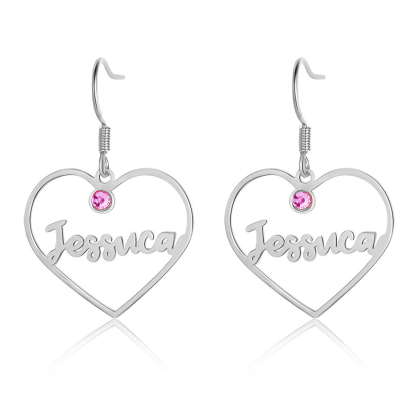 Personalised Big Heart Earring with Birthstones Customised 1 Name Gifts for Her-Jessemade AU