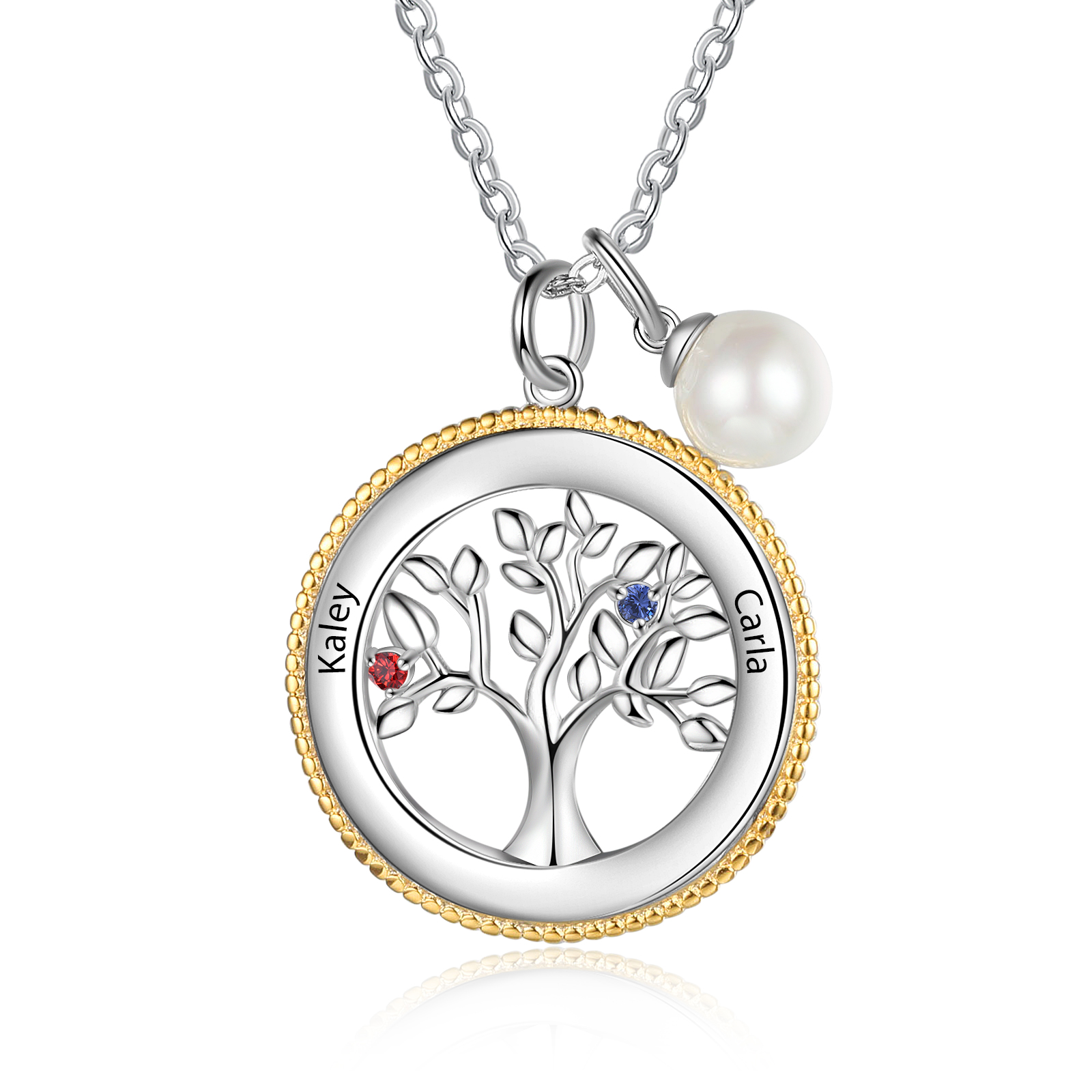 Personalised Family Tree Necklace With 2 Birthstones Engraved Names Necklace Gift For Women-Jessemade AU