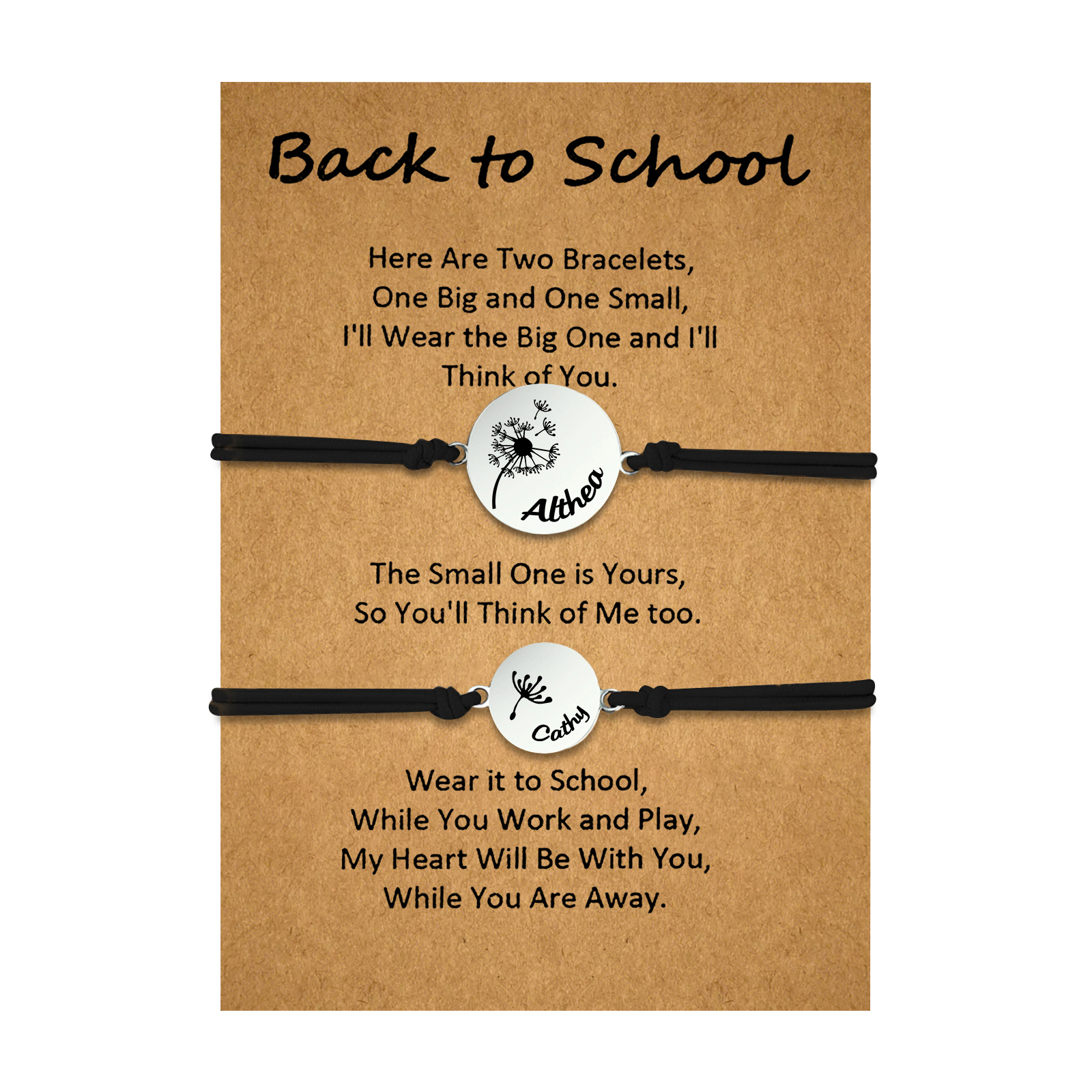 2 Pcs Dandelion Bracelet Set Custom 2 Names Adjustable Bracelets Back to School Gifts for Daughter-Jessemade AU