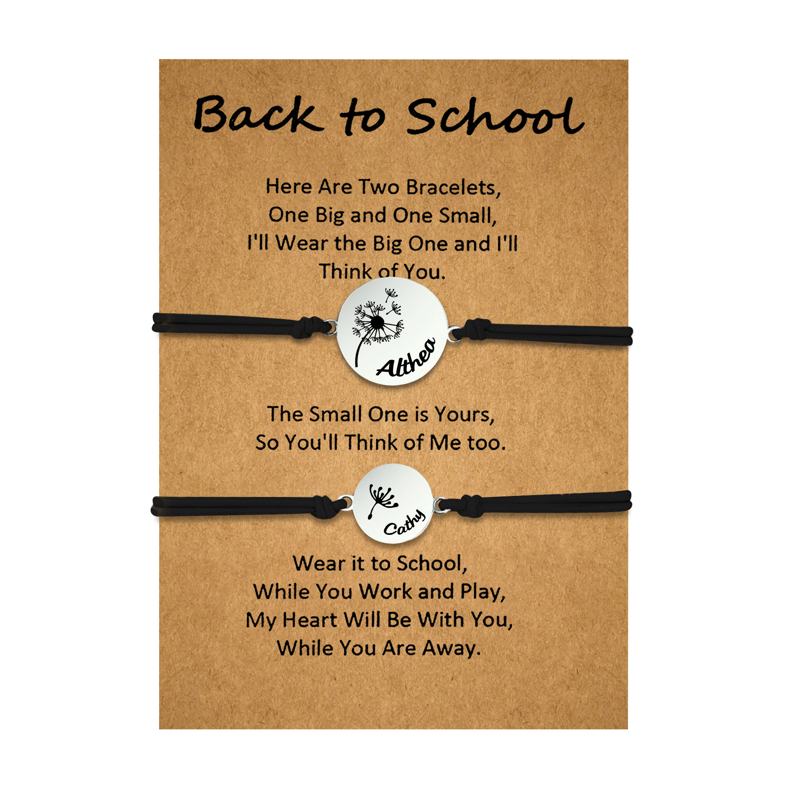 2 Pcs Dandelion Bracelet Set Custom 2 Names Adjustable Bracelets Back to School Gifts for Daughter-Jessemade AU